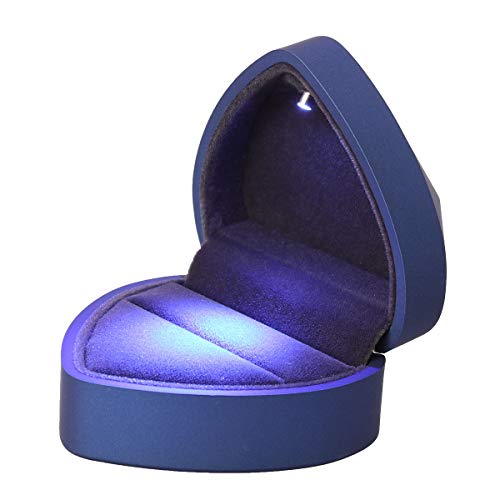 Vosarea Caja de Anillo LED Forma de Corazón Caja de Joyero para Compromiso y Boda Caja de Regalo para Día de San Valentín (Azul)