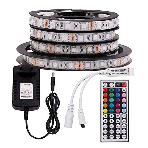 XUNATA 12V Tiras LED RGB 5050 SMD 300 LEDs Para TV Tira de Luces LED Kit Completo con control remoto de 44 teclas (No impermeable, 2m 120LEDs)