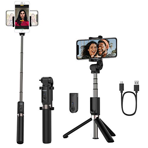 Yoozon Palo Selfie Trípode Bluetooth,Mini Selfie Stick Bolsillo para Autofoto.Extensible de Control Remoto Monopié inalámbrico 3 en 1.Rotación 360 Grados para teléfonos Inteligentes iPhone y Andriod