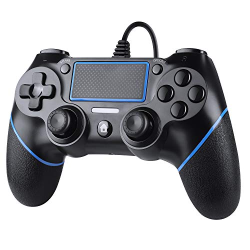 Zexrow Mando para PS4, Controlador De Juegos Con Cable para PlayStation4 / Pro / Slim / PC, Gamepad Con Vibración Dual, Agarre Antideslizante y Cable USB De 2,1 m（Negro）