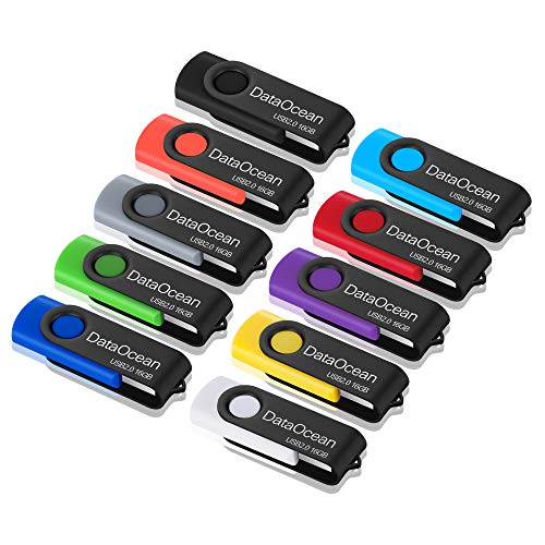 10 Piezas DataOcean 16GB Memorias USB PenDrives Giratoria Pen Drive 16 GB Unidad Flash USB 2.0(10 Colores Mezclados)