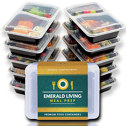 [10 unidades] Emerald Living 2 compartimento sin bifenol A. Contenedores para comida preparada.