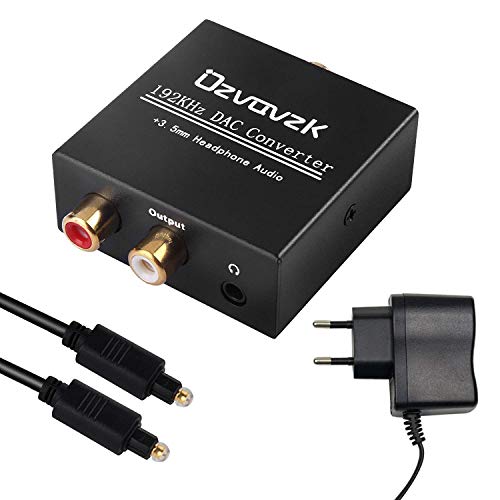 192kHz Digital Analógico Convertidor,Ozvavzk DAC Audio Óptico a Estéreo RCA y Jack 3.5mm Convertidor con Cable Óptico