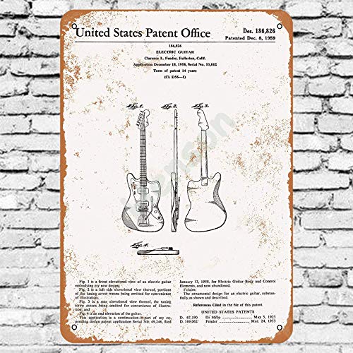1959 Clarence Fender Electric Guitar Patent Cartel de chapa de metal pintado decoración de pared moderna sala de juegos reglas de la casa cartel de arte de cartel de calle de metal