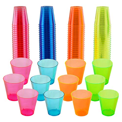 300 Vasos de Chupito de Plástico Duro, Vasos para Shots Neón, 30ml - Resistente y Reutilizable.