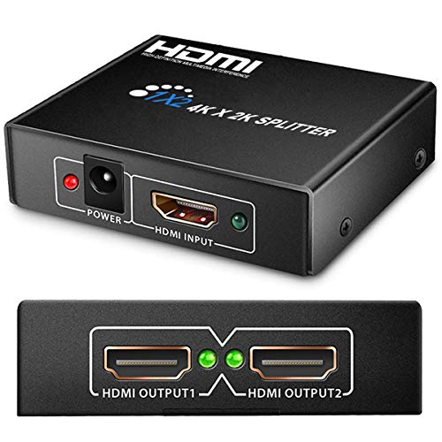 4K HDMI Splitter Neefeaer 1x2 HDMI Duplicator, Aluminio Splitter 1 Entrada y 2 Salidas HDMI Distribuidor Soporta 4K, 3D, UHD, 1080P, HDCP para Xbox, PS4, PS3, BLU-Ray Player, HDTV, DVD, DVR, Apple TV