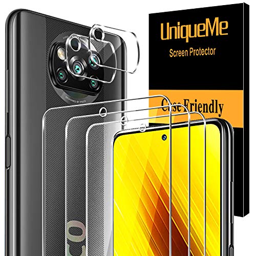 [5 Pack] UniqueMe para Xiaomi Poco X3 NFC [3 Pack] Protector de Pantalla y [2 Pack] Protector de lente de cámara, [Cobertura máxima][Sin Burbujas] HD Cristal Vidrio Templado