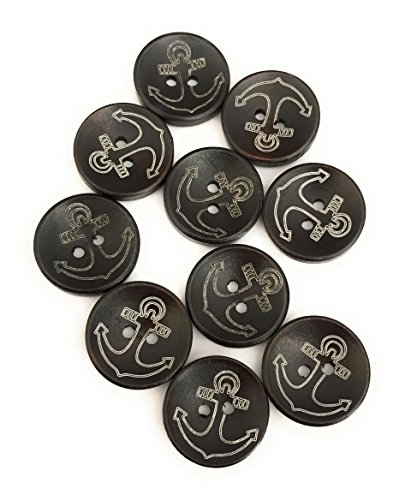 50 botones de madera marrón oscuro con ancla, 20 mm, para coser y hacer manualidades