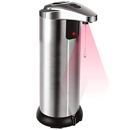 ACELEY Dispensador automático de jabón de 250 ml en Acero Inoxidable, Sensor de Movimiento infrarrojo, Base Impermeable, Interruptor Ajustable, Adecuado para baño, Cocina, Hotel, Restaurante