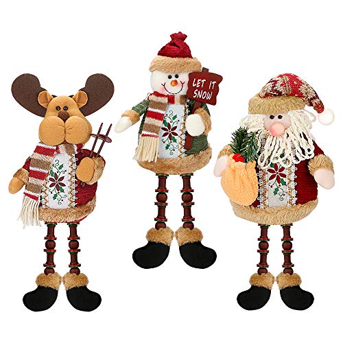 Achort 3 Piezas de Papá Noel Muñeco de Nieve Reno Sentado de Navidad Adorno de Navidad Piernas Largas Adornos de Mesa Chimenea Decoración Figurines de Navidad de Felpa