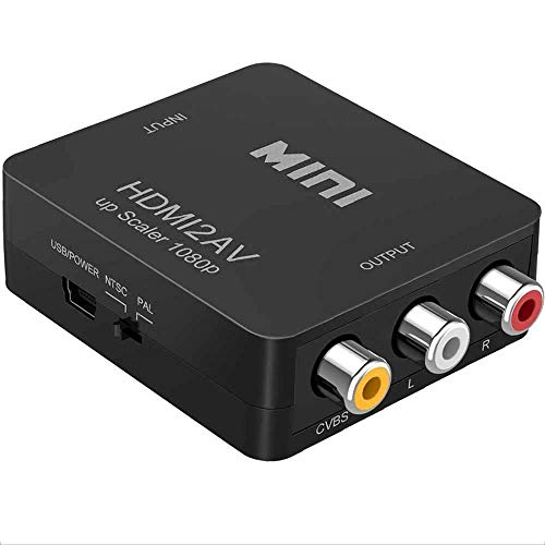 Adaptador HDMI a RCA, 1080p HDMI a AV 3RCA CVBs de vídeo Compuesto Compatible con PAL/NTSC para TV Stick, Roku, Chromecast, Apple TV, PC, portátil, Xbox, HDTV, DVD (Negro)