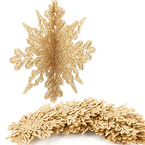 Aitsite 16 PCS Adornos de Copos de Nieve con Purpurina 3D Arbol Navidad Adornos de 4 Pulgadas para Adornos Arbol Navidad Boda de Fiesta Hogar Decoraciones para Festivales - Dorados
