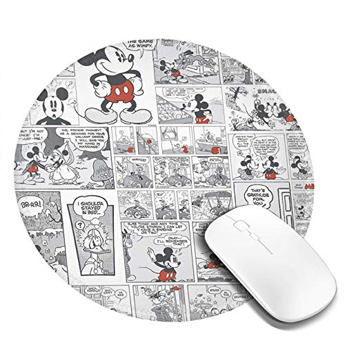 Alfombrilla De Ratón Redonda De Dibujos Animados, Alfombrilla De Ratón con Base De Goma Antideslizante para Ordenador Y Portátil, Cómic de cuadrícula de Mickey Mouse de Disney