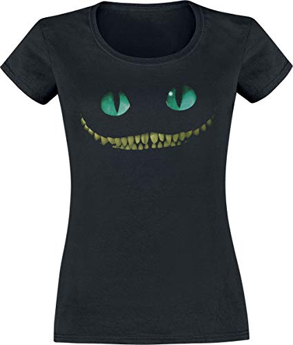 Alicia en el país de las maravillas - camiseta del gato de Cheshire - mujer - de la película de Tim Burton - ajustada - negra - M