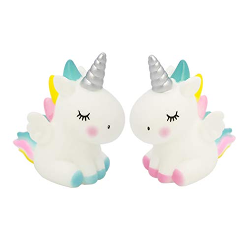 Amosfun - Lote de 2 figuras de unicornio para decoración de tarta de unicornio, decoración de animales, bodas, cumpleaños, novia y novia.
