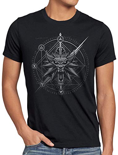 A.N.T. Brujo Escudo Camiseta para Hombre T-Shirt Geralt medievo Lobo, Talla:XL