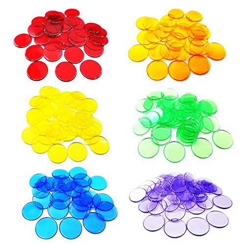 Anyasen 300 Piezas fichas Bingo Count Bingo Chips Marcadores Contador de Color Transparente Marcador de Plástico Chips Bingo para Tarjetas de Juego de Bingo (6 Colores)