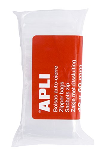 APLI 13247 - Pack de 100 bolsas de plástico con autocierre, 40 x 60 mm