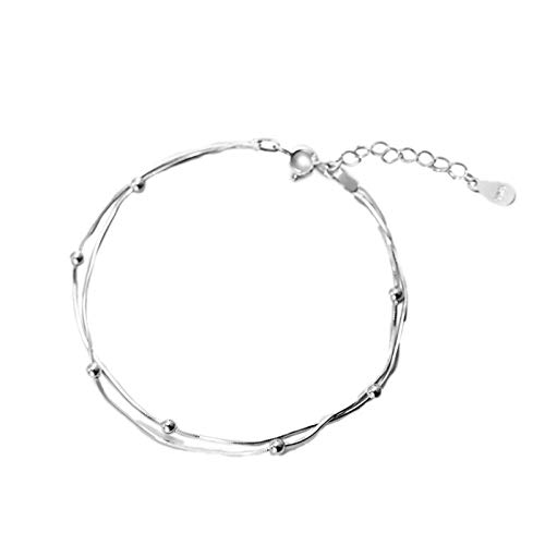 AQGELSL Korean Version of The Temperament Short Paragraph Snake Bone Chain Early Summer s925 Silver Bracelet Simple Double-Layer Beads Female@Platinum ss007_925 Silver