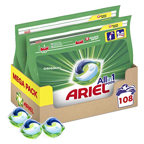 Ariel Pods Allin1 Detergente en Cápsulas para Lavadora, Original, 108 Lavados (2 x 54)