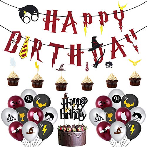 Artículos de Fiesta para Harry Potter BESLIME Suministros para la Fiesta de Harry Potter, Estandarte de cumpleaños, Harry Potter Inspired Cupcake Toppers, Globo de látex