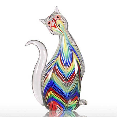 Asffdhley Escultura De Vidrio Regalo Colorido del Gatito Adorno De Cristal Estatuilla Animal Handblown Decoración para El Hogar Decoración Colección