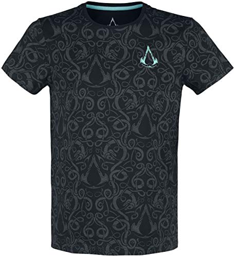 Assassin's Creed Valhalla - Nordic Hombre Camiseta Negro S, 100% algodón, Regular