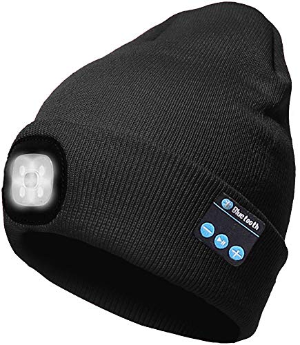 ATNKE LED Iluminado Bluetooth Beanie Cap, USB Recargable inalámbrico Musical Running Hat Ultra Brillante 4 LED Lámpara de luz Impermeable Uso para Esquiar Senderismo Camping Ciclismo/Negro