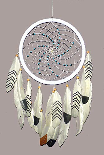 Atrapasueños - "buen sueño", anillo diámetro 20 cm, blanco con plumas, Dream Catcher