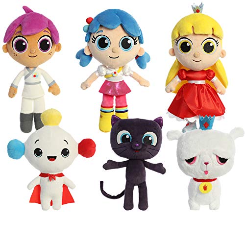 Aurora True and The Rainbow Kingdom Main Character Complete Plushie Set: True & Bartleby, Grizelda & Frookie, Zee, Rainbow King, and Drawstring Bag