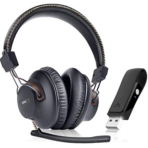 Avantree DG59(M) 40 Horas Auriculares Inalámbricos de Juego Conjunto con Micrófono de Brazo Desmontable y Bluetooth USB Audio Dongle para PS4 PC Portátil Ordenador, Chat & Música, Fácil de Silenciar