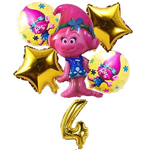 AWEIE 6 unids/Lote Trolls Globos Baby Happy Brithday Helium Foil Air Balloon Suministros de Boda Decoración Fiesta de cumpleaños Regalo for niños (Color : Gold 4)