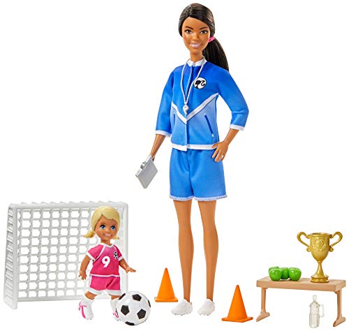 Barbie Quiero Ser, entrenadora de futbol, incluye dos muñecas, profesora y alumna (Mattel GJM71)