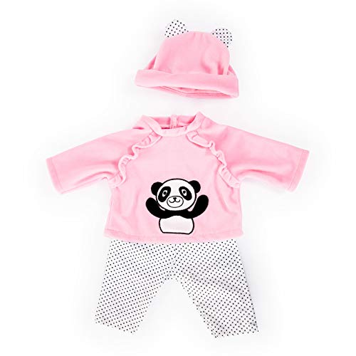Bayer Design-Ropa 42 a 46cm, accesorios para muñeca, pantalones, top y gorra, conjunto, traje con oso panda, color con puntos rosas, negros y blancos (84684AA) , color/modelo surtido