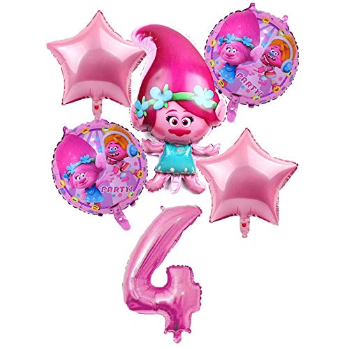 BAYUE Globos 6 unids / Lote Trolls Globos Baby Happy Brithday Helium Foil Air Balloon Suministros de Boda Decoración Fiesta de cumpleaños Regalo for niños ( Color : Pink 4 )