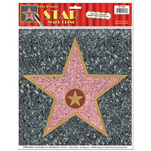 Beistle Star Peel 'N Place Awards Night Removable Vinyl Wall Cling Carpet Hollywood Decorations To Personalize For Movie Theme Party, 12" x 15", Red/Gold/Black