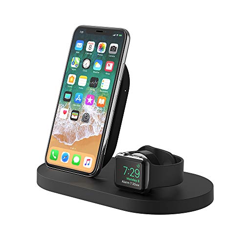 Belkin base de carga inalámbrica BoostUp con 1 puerto USB-A para iPhone + Apple Watch, iPhone 12, 12 Pro, 12 Pro Max, 12 mini y modelos anteriores además de Apple Watch SE, 6, 5, 4, 3, 2, 1 y Airpods