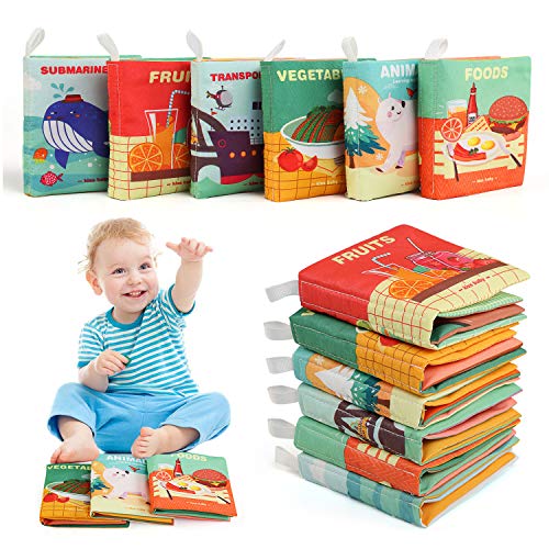 BelleStyle Libros de Tela para Bebé, 6PCS Libro Bebe Activity Tejido Blando Papel del Bebé Juguete Educación Temprana y Desarrollo de Juguete Libro