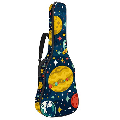 Bolsa para guitarra impermeable con cremallera, suave para guitarra, bajo, acústico y clásico, para guitarra eléctrica, planetas, naves espaciales, espacio