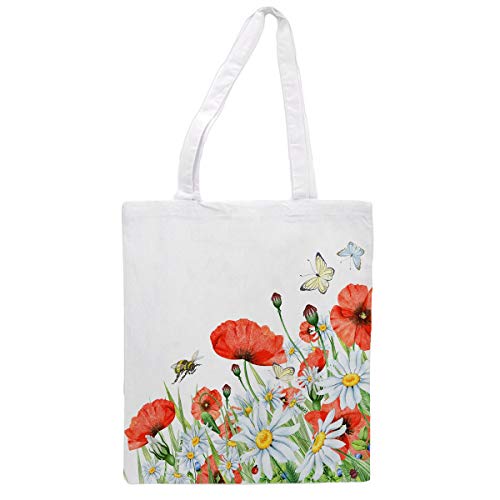 Bolsa tote de tela FLORES AMAPOLAS Y MARGARITAS. Bandolera multiusos. Nacnic. Bolso de mano. Bolsa tote reutilizable.