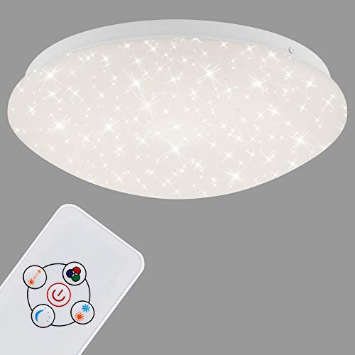 Briloner Leuchten - Lámpara LED de techo con mando a distancia, cambio de color, función de luz nocturna, intensidad regulable, metal, 10 W, color blanco