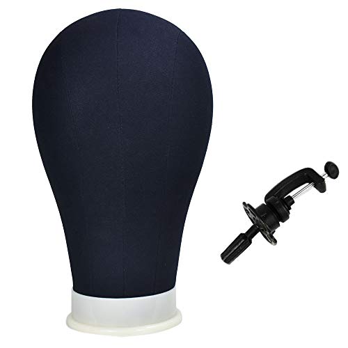 Cabeza de maniquí de lona negra para peinar, hacer y exhibir pelucas, sombreros, gafas (abrazadera de mesa)