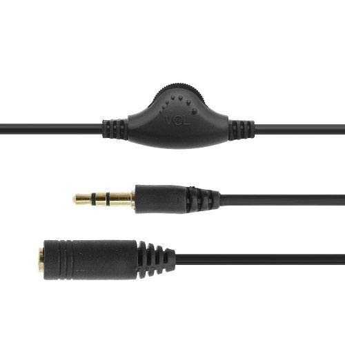 Cable alargador de Audio con Control de Volumen 1.20 Metros Negro