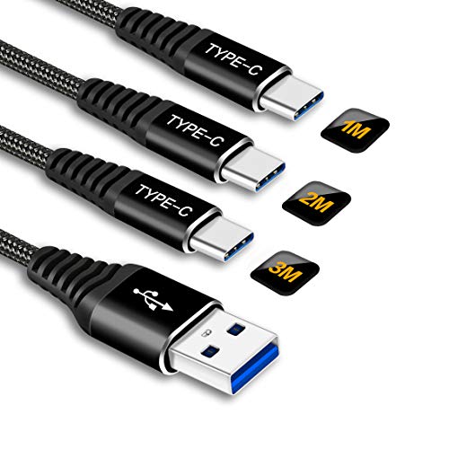 Cable USB C Carga Rapida,USB Tipo C Cable Nylon Trenzado Sincronización Compatible con Samsung Galaxy S20 S10 S9 S8 A20 A40 A50 A70 A51 A71,Huawei P9 P10 P20,LG G5 G6,HTC 10 U11 U12+[3pack,1M+2M+3M]
