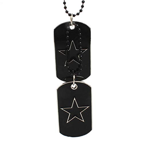 Cadena De Estrellas De Los Hombres Doble Perro Etiqueta Colgante De Acero Inoxidable con Cuentas De Cadena para Soldado Ejército Negro 70Cm.
