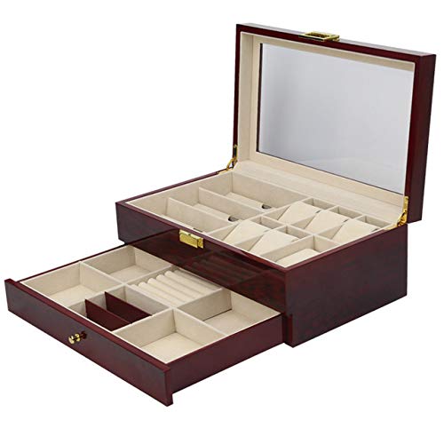 Caja de almacenamiento para relojes de madera con tapa de cristal para hombres y mujeres