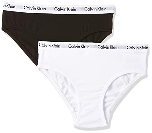 Calvin Klein 2PK Bikini Braguitas, Blanco (White/Black 908), XL para Niñas