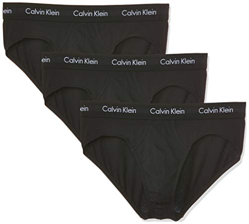 Calvin Klein Cotton Stretch-3er Slip, Negro (Black W. Black WB Xwb), Small (Pack de 3) para Hombre