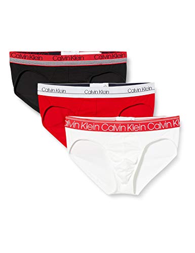 Calvin Klein Hip Brief 3pk Boxer, Blanco (White/Black/Red Alert Wbr), X-Large (Pack de 3) para Hombre