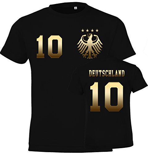 Camiseta para niños del mundial de Alemania, camiseta de manga corta, estampado por ambos lados, con nombre y número, color dorado y negro, talla 96/104 (4 años).